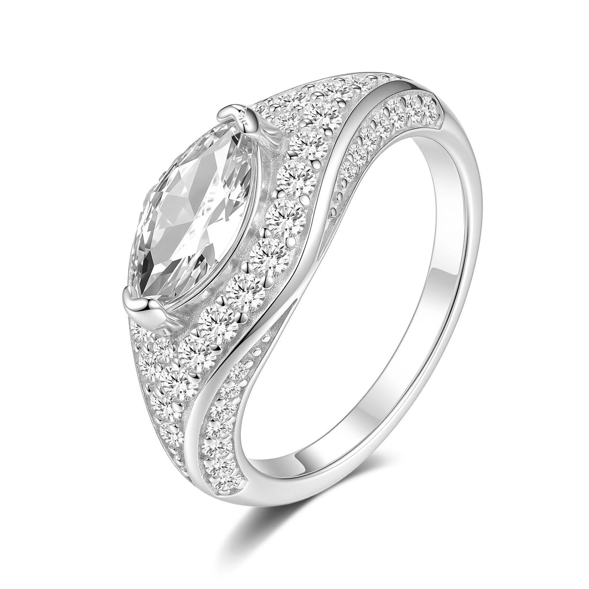 S925 Sterling Silver Moissanite Horse's Eye Ring, Unique Design